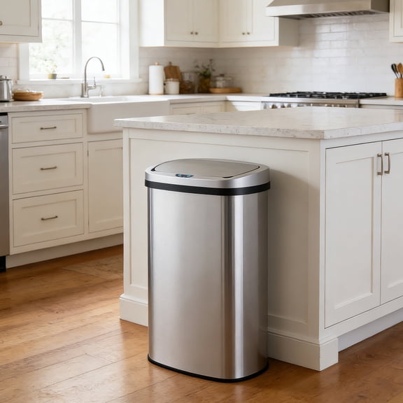 Innovaze 15.85 Gallon Trash Can with Plastic Lid, Motion Sensor Touchless Kitchen Trash Can, Stainless Steel