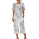 thumbnail image 5 of Pijamas de Verano para Mujeres, Suelto Impreso Manga Corta Superior Y Pantalones Recortados, Cuello Redondo Casual, 5 of 6