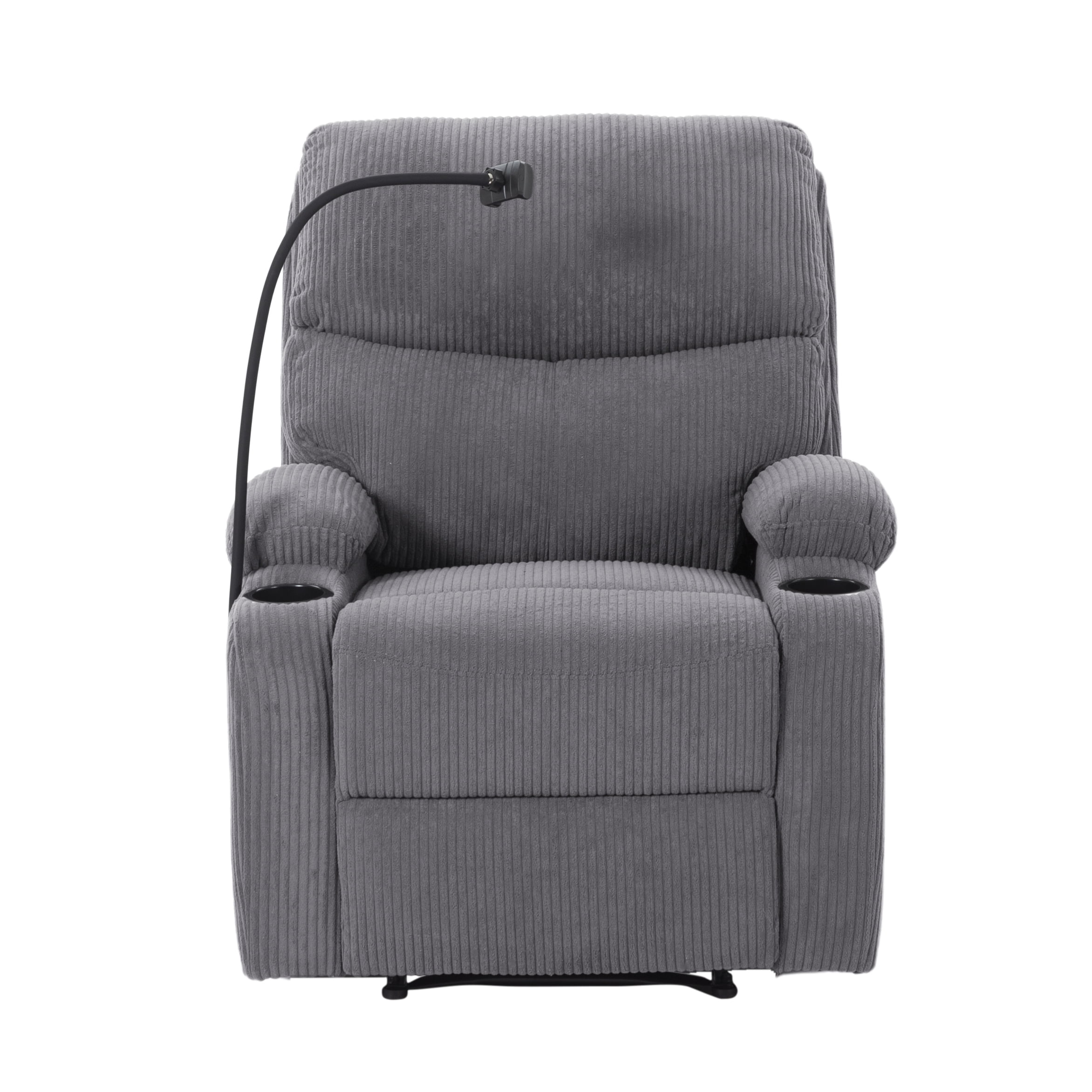 TiramisuBest Adjustable Manual Recliner Chair,Ergonomic Corduroy Lounge Chair with Cup Holders & Phone Stand for Living Room,Light Gray