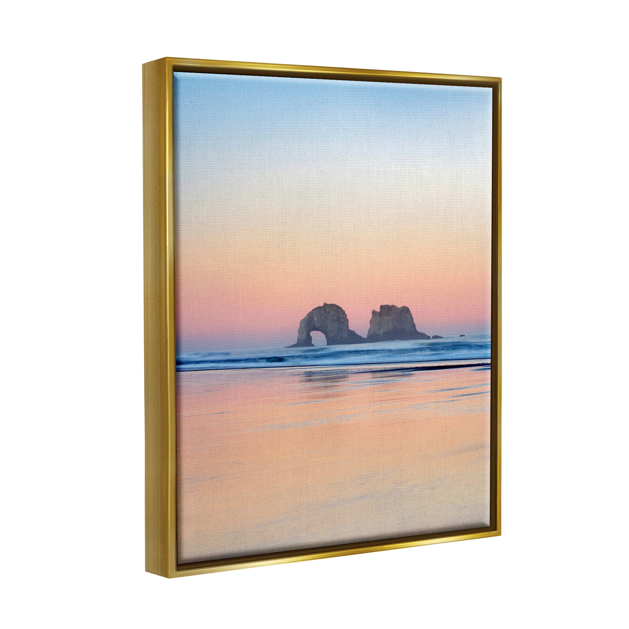 Stupell Industries Distant Ocean Cliffs Sunrise Coastal Photography Gold Floater Framed Art Print Wall Art