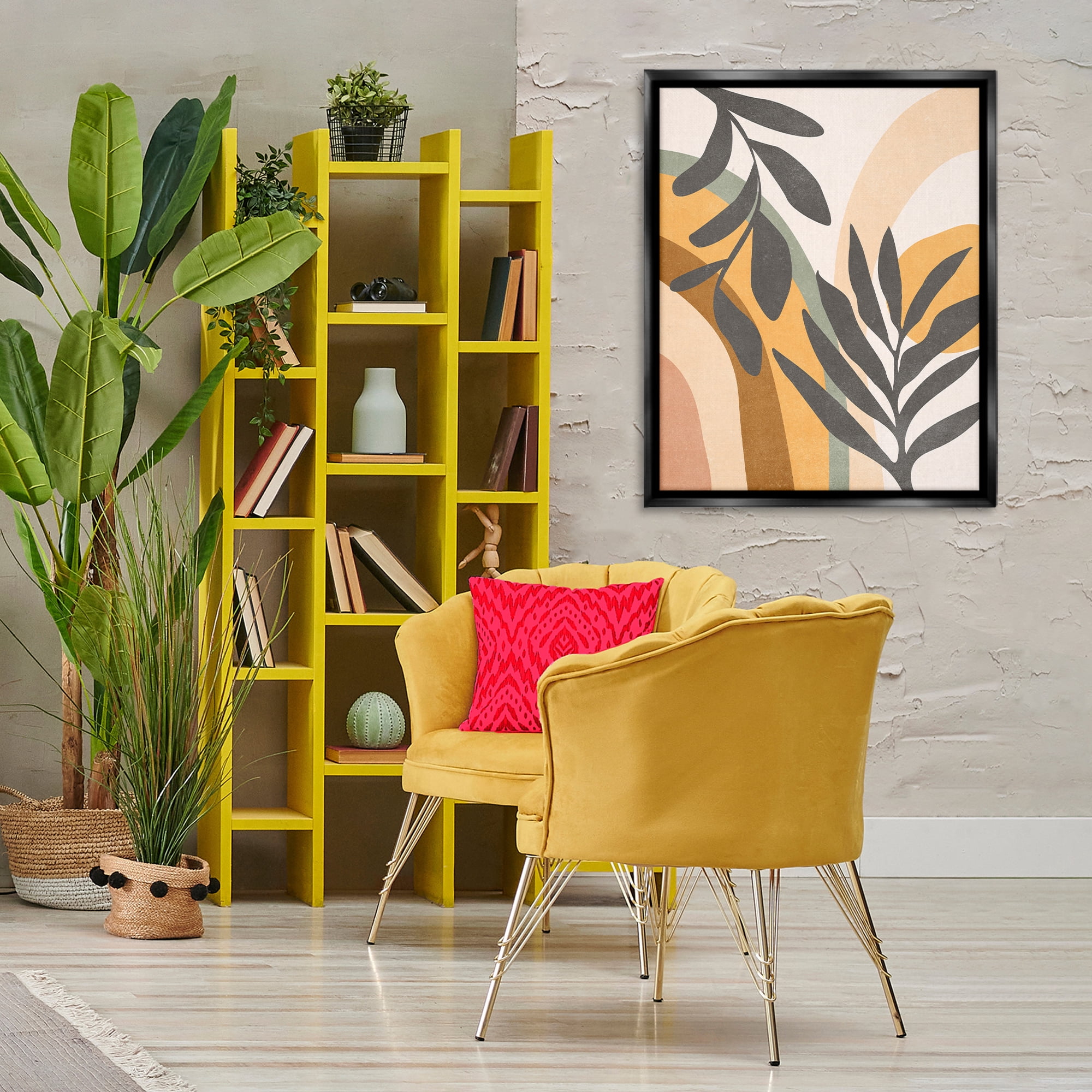 Stupell Industries Retro Sage Boho Plants Landscape & Nature Painting Black Floater Framed Canvas Art Print Wall Art, 25 x 31