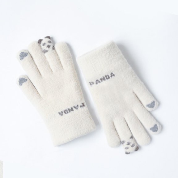 Dyfzdhu Warmed Finger Gloves New Fall Winter Outdoor Plus Velvet Thick Knitted Touched Screen Goves Beige