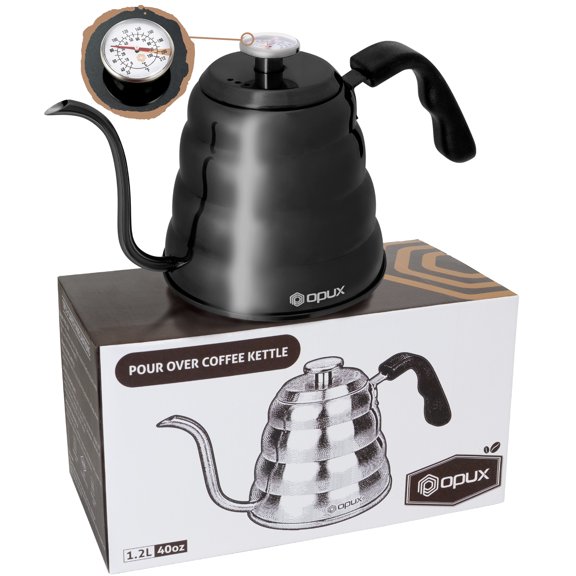 OPUX Pour Over Coffee Kettle with Gooseneck | Stainless Steel Coffee Tea Kettle with Thermometer 40 oz, Stovetop Induction Goose Necked Kettle Slow Pour Drip Spout (1.2 Liter, 40 fl oz) Black
