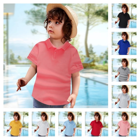 Kids Polo Shirts Short Sleeve Lapel Fashion Casual T-Shirt Summer Soild Color Regular Fit Lightweight Tops