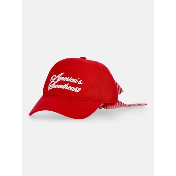 AZXY America's Sweetheart Embroidered Red Baseball Cap with Striped Bow, Adjustable Curved Brim Casual Sun Protection Hat for Daily Wear and Outdoor Activities