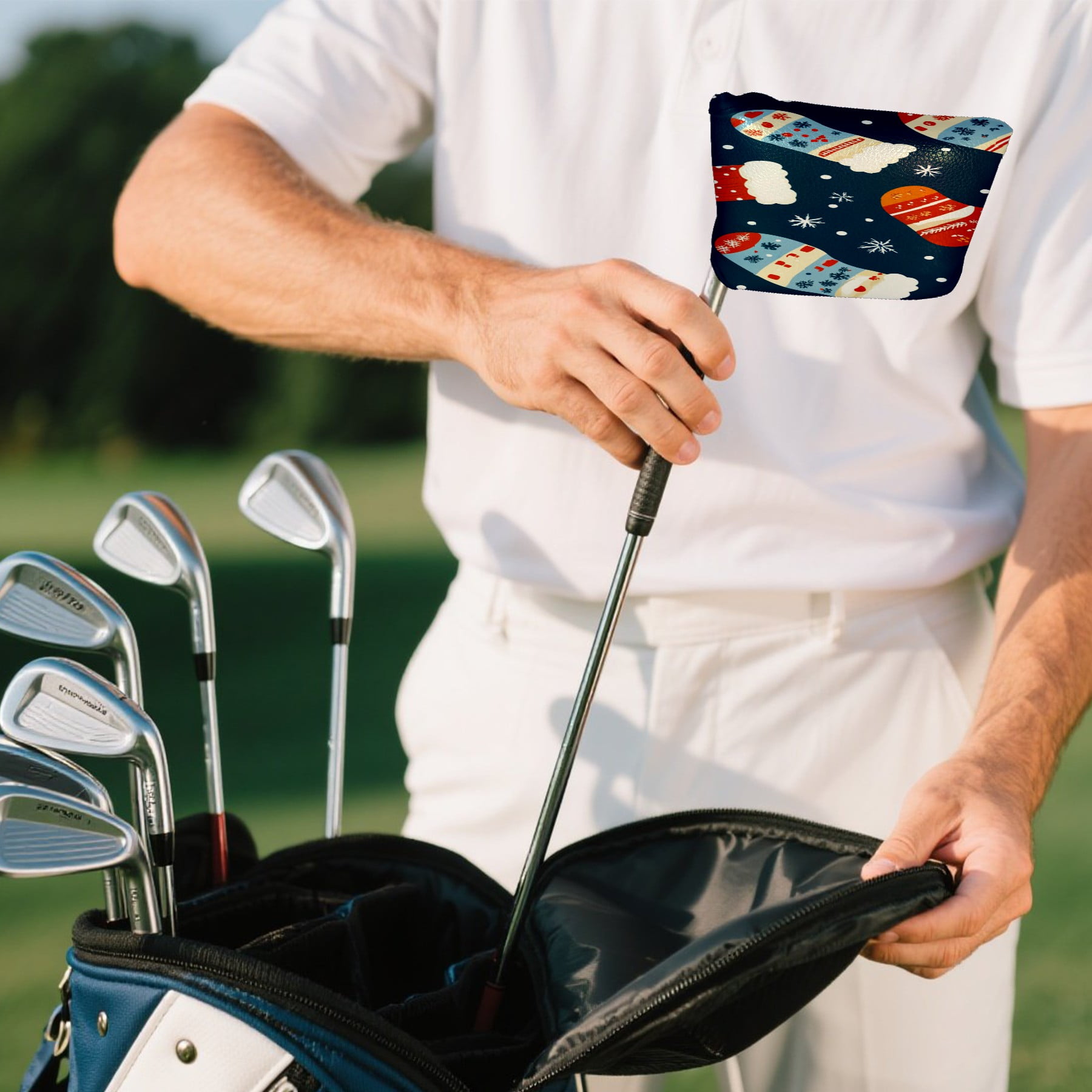 Golf Mallet Putter Cover Premium Leather Waterproof Golf Putter Head Cover with Magnetic Closure Christmas Stockings