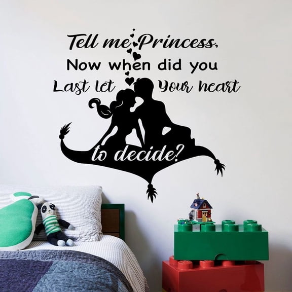Tell Me Princess Aladdin Quote Disney Cartoon Quotes Wall Sticker Art Decal for Girls Boys Room Bedroom Nursery Kindergarten House Fun Home Decor Stickers Wall Art Vinyl Decoration Size (40x40 inch)