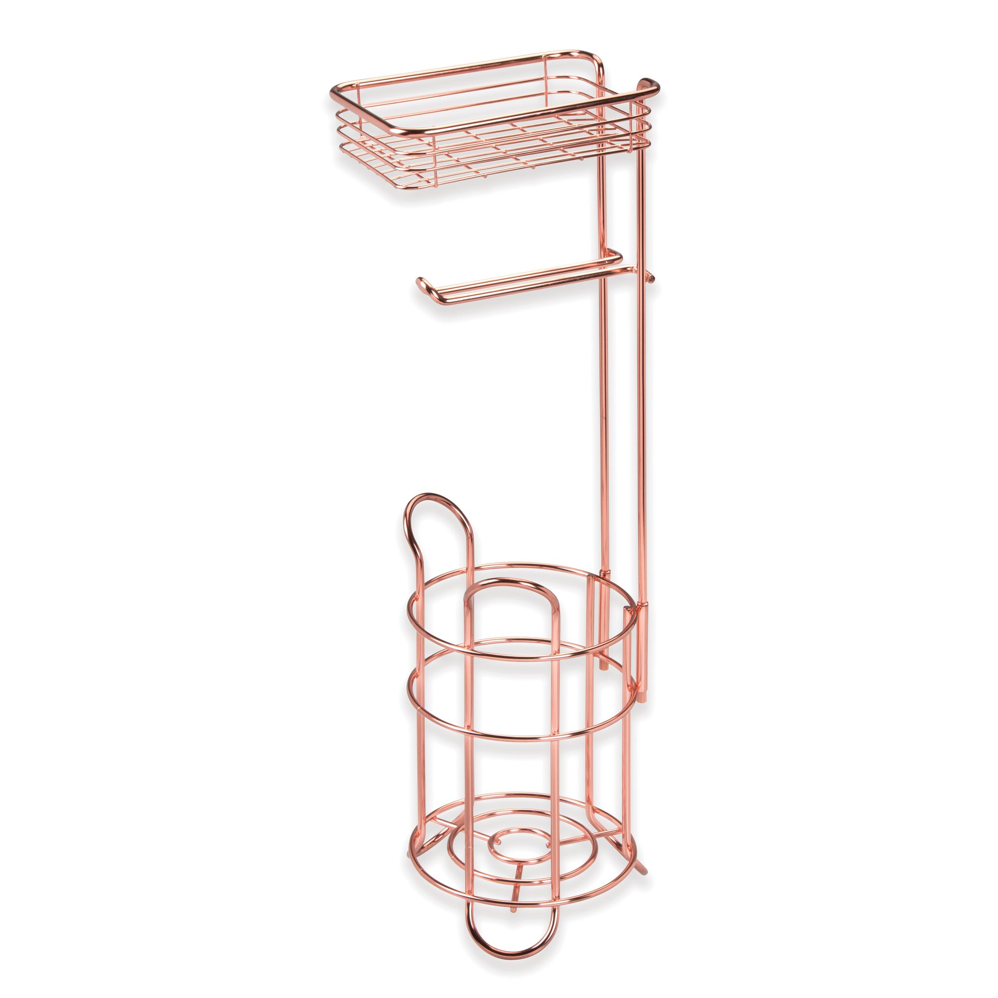 mDesign Steel Free Standing Toilet Paper Holder Stand and Dispenser - Rose Gold