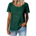 thumbnail image 6 of Women's Real Sequin Short Sleeve T-Shirt, Round Neck Sparkly Glitter Top, Dazzling Party Blouse for Evening Out, Club Wear, Casual Day to Night Outfits Blackish Green L, 6 of 6