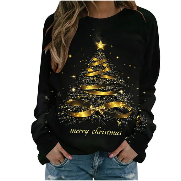 My Items Talove Long Sleeve Shirts for Women Graphic Printed Sweatshirt Fall Fashion Must Haves Pullover T Shirts Womens Tops Plus Size Christmas Shirts