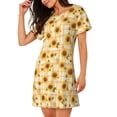thumbnail image 2 of Disketp Coffee Plaid Sunflower para Camisón Corto de Manga Corta para Mujeres, Camisón Cómodo con Escote Redondo, Bonito y Confortable, 2 of 6