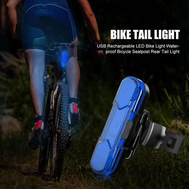 Bicicleta USB recargable LED luz impermeable trasera luz trasera (azul)