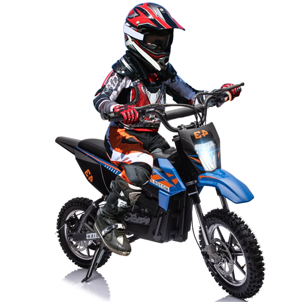 36V Kids Electric Dirt Motorcycle,Kids Ride on Off-Road Motorcycle with LED Headlight, Leather Seat,Front+Back Brake,Up to 15.5MPH,for Kids Ages 14+(Below 175lb)