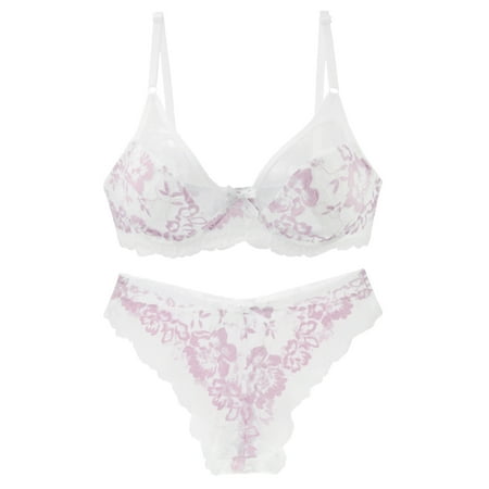 

Unique Bargains Women s Plus Size Underwire Lace Sheer Push-Up 2-Hook Bra and Panty Set