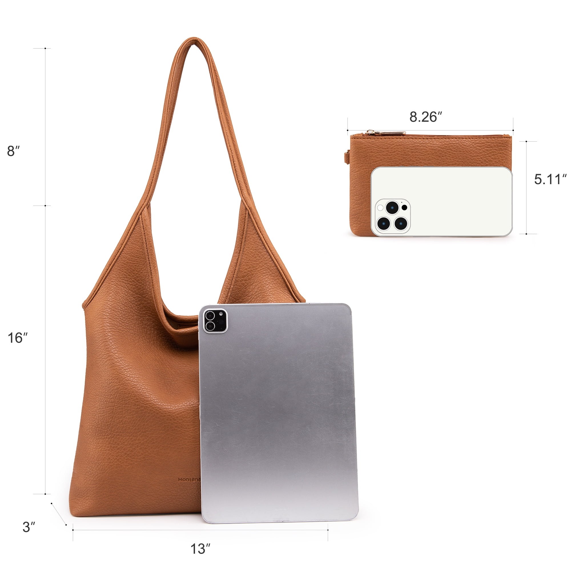 Montana West Slouchy Hobo Bags for Women Soft Designer Shoulder Purses Ladies Top Handle Handbag, CAMEL