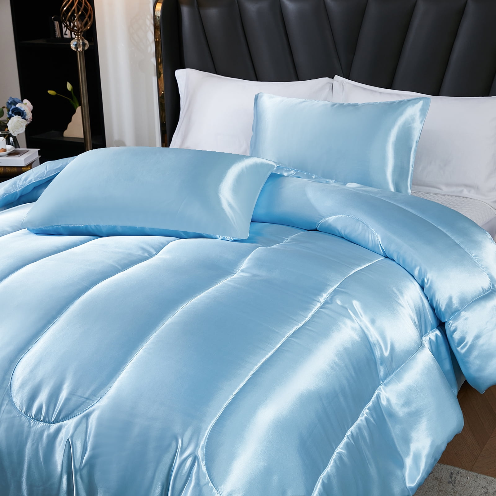 Satin Comforter Set King Silk Like Pink Bedding Set Luxury Hotel Silky Bed Home Deocr Sexy Silky Down Comforter Light Pink Bed Set