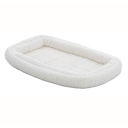MidWest QuietTime Double Bolster Dog Bed & Crate Mat, White, 36"