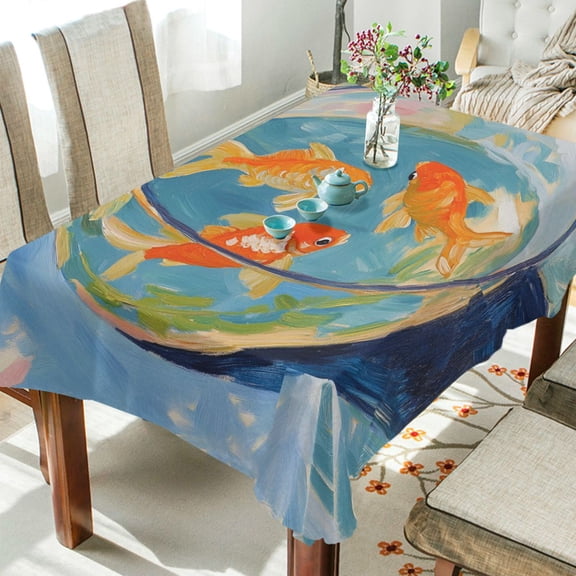 Yayeee Tablecloths 54" x 54" Rectangle Wrinkle Resistant Party Table Cover, Art Goldfish