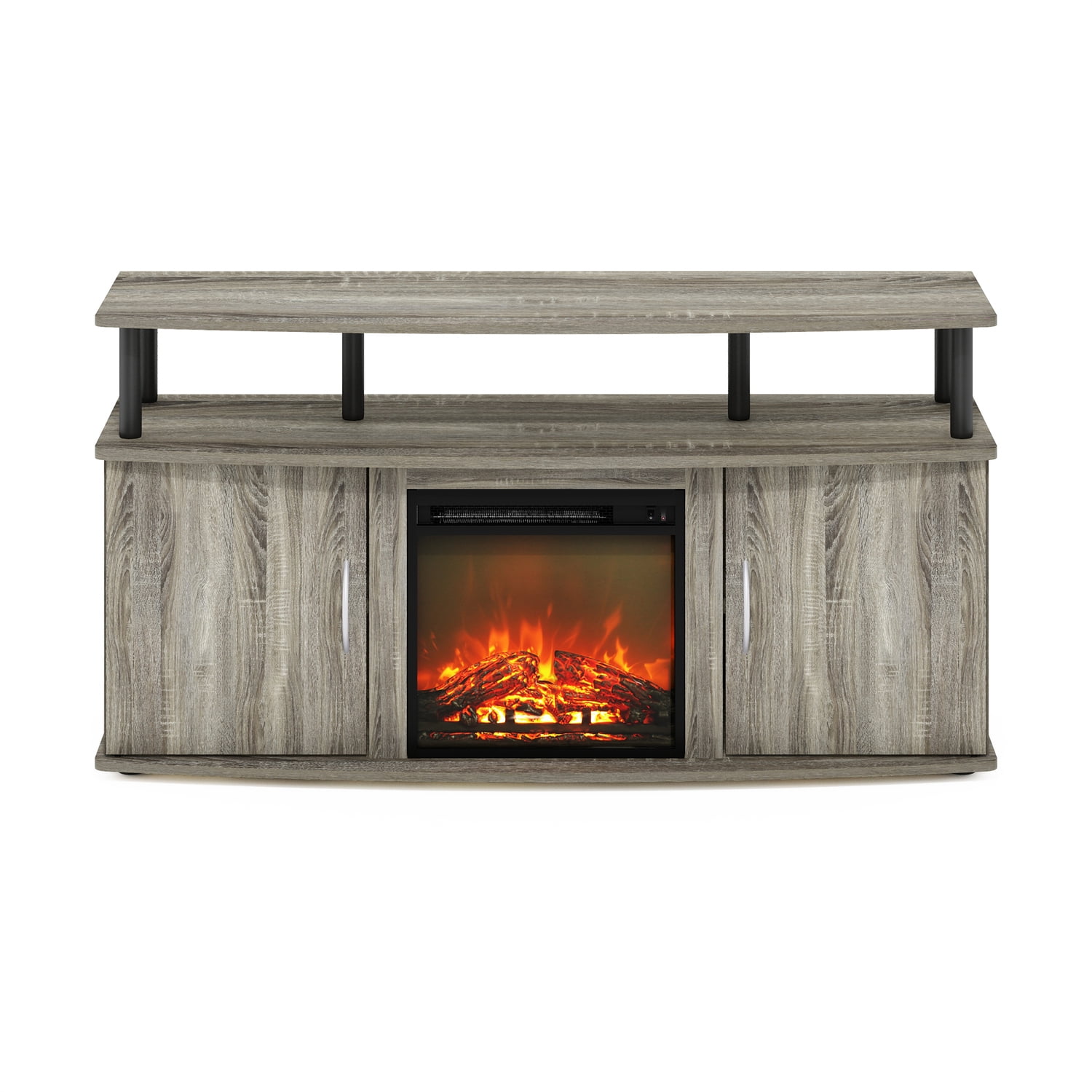 HomeStock Zen Zone Living Room Fireplace Entertainment Center With Doors Storage Cabinet For Tv Up To 55 Inch, French Oak Grey/Black