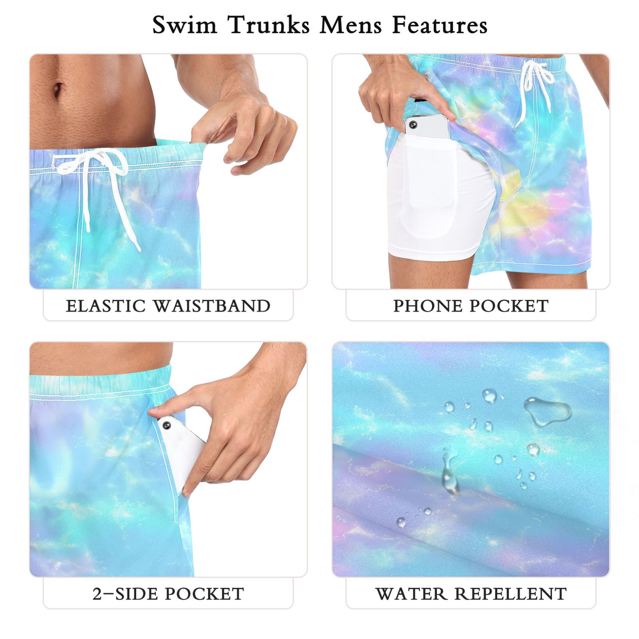 joogoo Men's Tie Dye Swim Trunks with Liner Pocket Beach Shorts Large