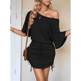 thumbnail image 6 of Women'S Dresses Solid Drawstring Side Batwing Sleeve Dress Dress for Women Black S, 6 of 7