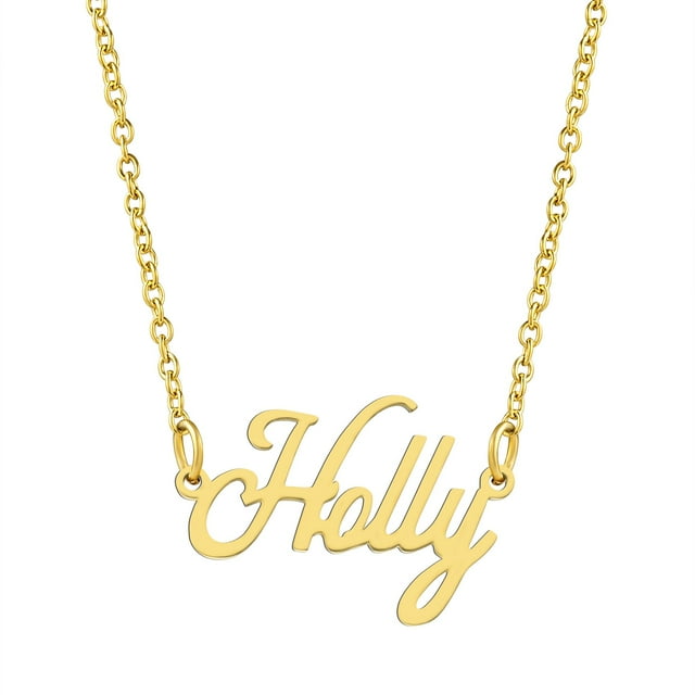 KISPER Collier Pendentif Prénom Personnalisé en Acier Inoxydable Plaqué Or 18K, Houx