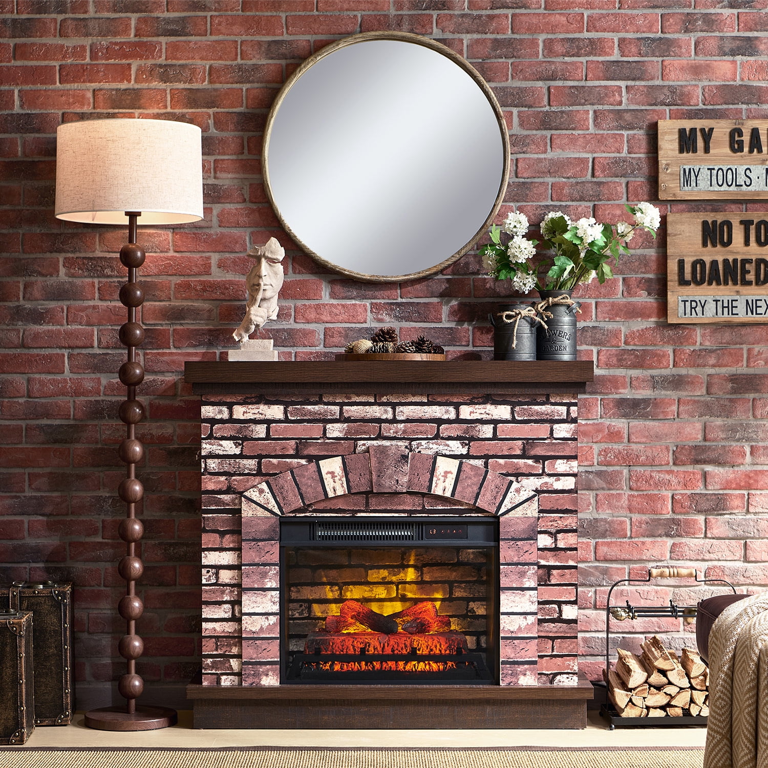 SinCiDo Electric Fireplace with Mantel for 42" TV Stand, Remote Control, Adjustable Flame, 1400W
