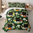 thumbnail image 2 of jejeloiu Colorful Wildflower Garden Twin Quilt Set Kids,Watercolor Floral Black Cat Twin Coverlet Set For Girls,2pcs, 2 of 7
