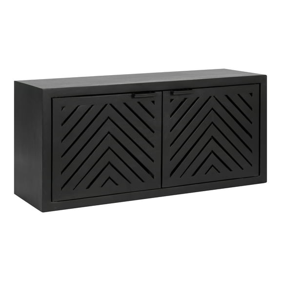 Kate and Laurel Mezzeta Decorative 2-Door Wall Cabinet, 30 x 10 x 14, Black, Decorative Modern Storage Cabinet with Doors