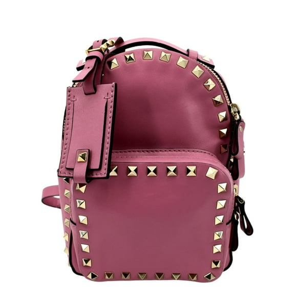 Pre-Owned VALENTINO Garavani Rockstud Leather Backpack Pink