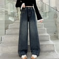 thumbnail image 2 of Afdoent Girls Jeans Casual Denim Pants Straight Leg Wide Trousers Loose Fit Style Autumn Children Long Pants Trendy Fashion Trousers 9-10 Years, 2 of 9