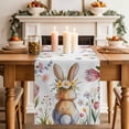 thumbnail image 2 of Table Runner - 72 Inch Long, Easter Kitchen Dining Table Runner Dresser Scarves, Spring Flowers Wreath Rabbit Budding Florals Farmhouse Decor for Coffee Tables Wedding Party Banquet, 2 of 8