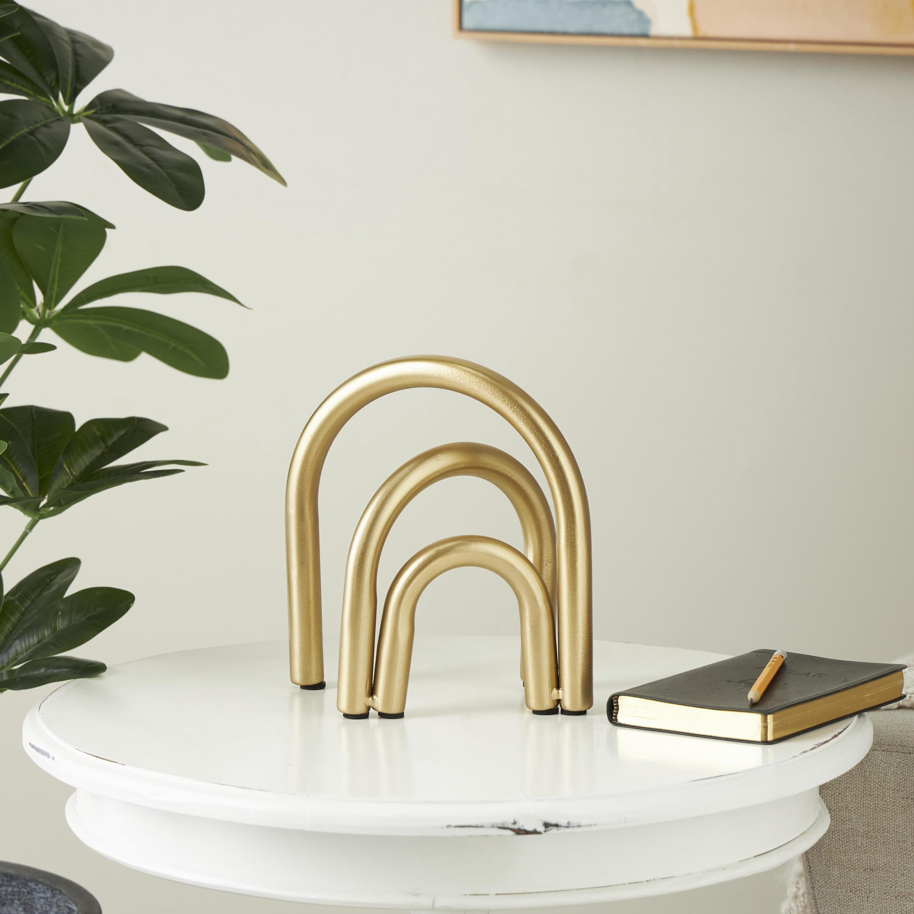 7" x 8" Gold Metal Overlapping Arch Geometric Sculpture, by DecMode