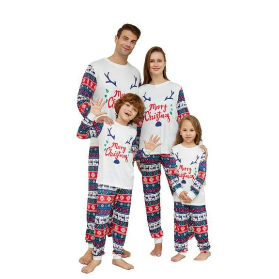 Matching Family Pajamas Sets Christmas PJ's Letter Plaid Printed Long Sleeve Tee and Bottom Loungewear or One-Piece Jumpsuit