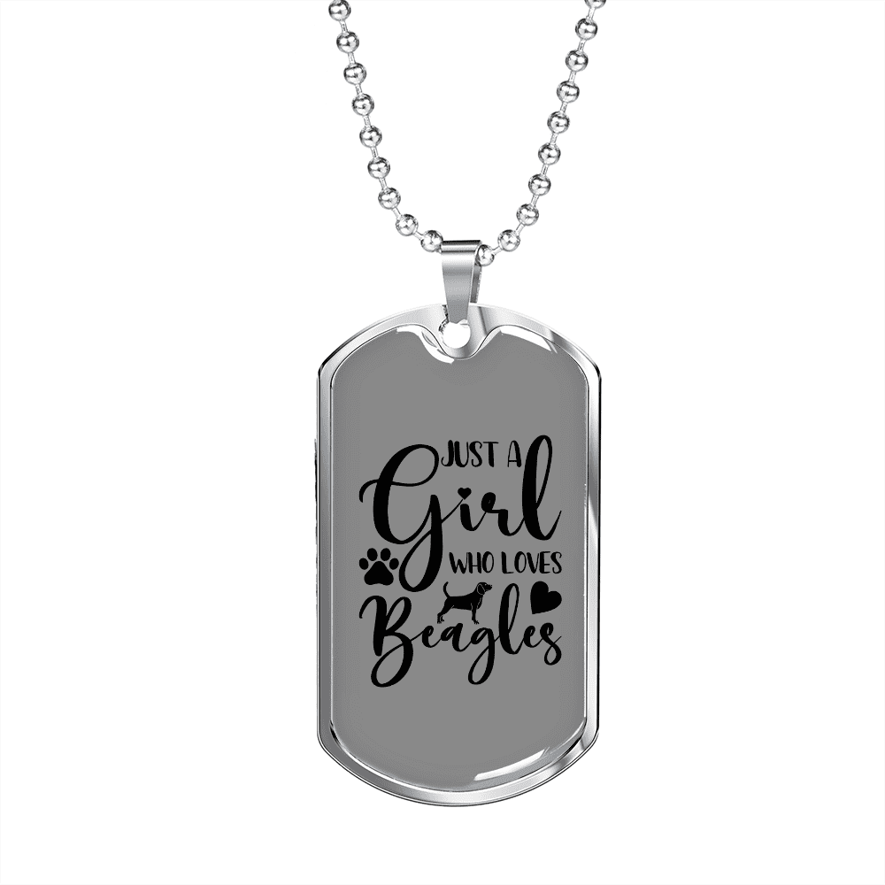 Girl Who Loves Beagles Necklace Stainless Steel or 18k Gold Dog Tag 24 Chain