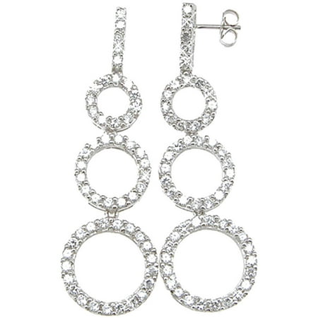 Plutus Sterling Silver Rhodium-Finish Brilliant Tiffany Style Pave Earrings
