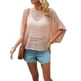 thumbnail image 4 of Raeneomay Batwing Sleeve Tops for Women Casual Loose Solid Color Hollow-Out Short-Sleeved Round Neck Casual Tunic Tops Blouse, 4 of 4
