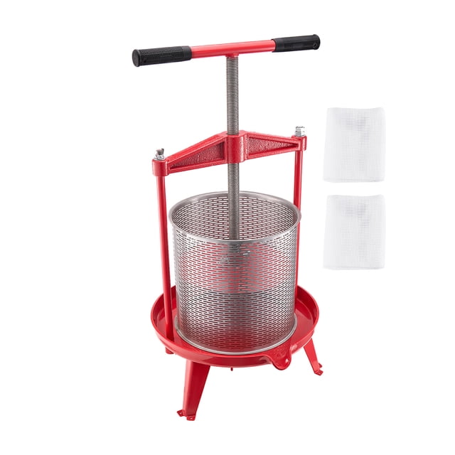 KFFKFF 3.69 Gal/14L Fruit Wine Press, Stainless Steel Basket with Cross-beam and Triangular Structure, Manual Juice Maker, Cider Apple Grape Tincture Making Press with T-Handle for Kitchen Home