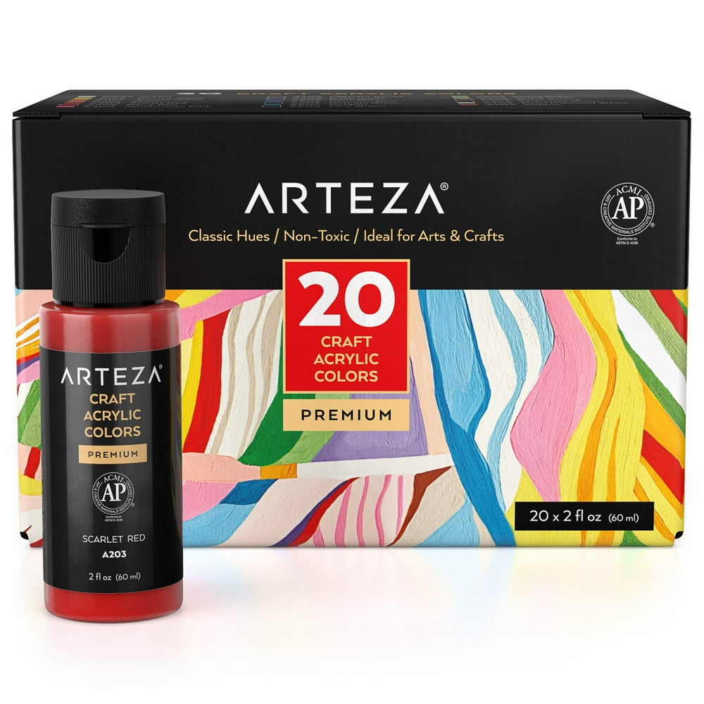 Arteza Acrylic Craft Paint Art Supply Set, 60 ml Bottles, Classic