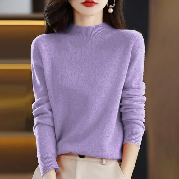 Resicozy Sweaters for Women Half Turtleneck Long Sleeve Fashion Solid Color Knitted Pullover Warm Sweater Top Purple XL