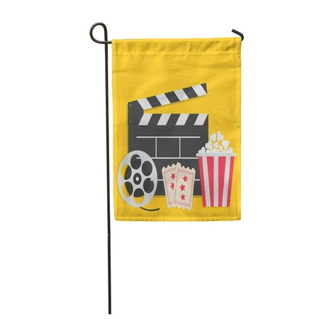 KDAGR Big Movie Reel Open Clapper Board Popcorn Box Ticket Admit One Three Star Garden Flag Decorative Flag House Banner 12x18