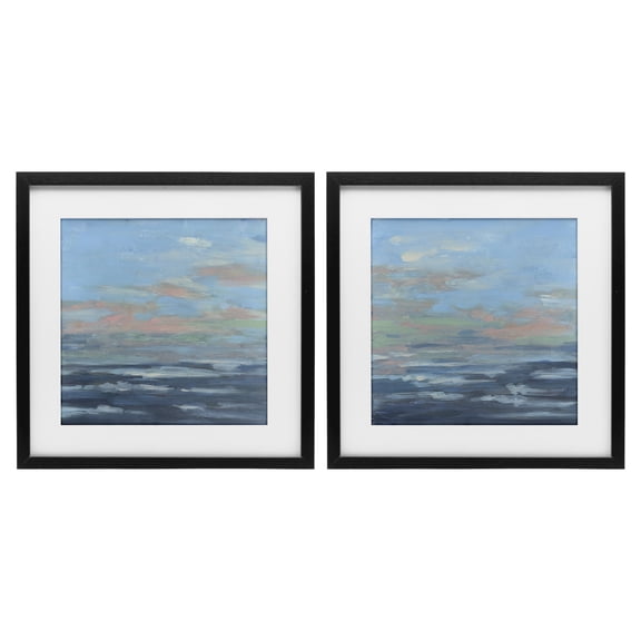 Stupell Industries Abstract Ocean Romance 2 Piece Black Framed Print Under Glass Set design by June Erica Vess, 13 x 13