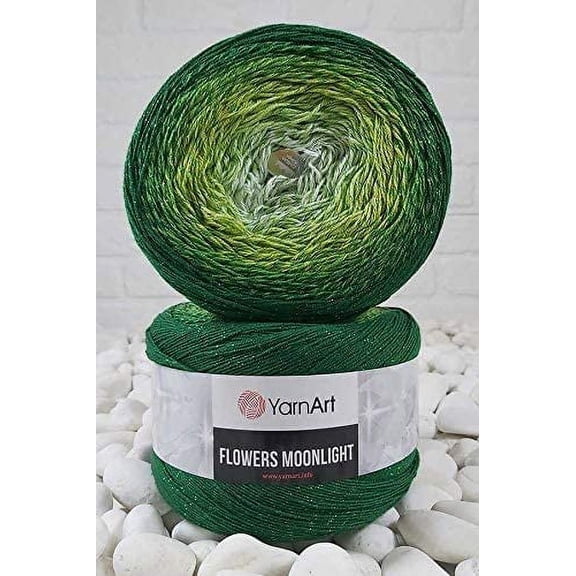 YarnArt Flowers Moonlight Glitter Cotton Yarn, Soft, Rainbow Crochet, Metallic Lurex handknit Shiny, Silvery Cake, Multicolor Cotton, 1 Skein Weight 9.17oz Lenght 393.7 inches,1 Fine Yarn (3283)