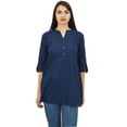 thumbnail image 3 of Phagun Women's Cotton Pink Tuck Navy Blue Blouse 3/4 Sleeve Casual Shirt Top - 4, 3 of 8