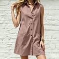 thumbnail image 5 of Hduncf Womens Summer Dress Loose Fit Sleeveless Lapel Button Up Dress Casual Sundresses with Pockets Vacation Solid Color Tank Dresses Yellow L, 5 of 7