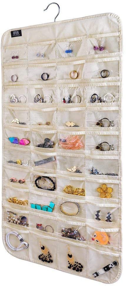 Beige Hanging Jewelry Organizer,Accessories Organizer,Natural Canvas Ultra 80 Pocket Organizer For Holding Jewelries 