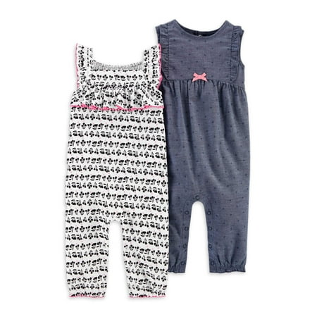 Child of Mine by Carter's Baby Girl Sleeveless Footless 1 Piece Jumpsuit, 2 Pack