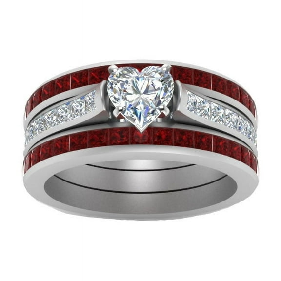 Fashionable Womens Heart Shaped Three-Layer Ring: Diamond Simulant Ruby Red Metal Ring for Everyday Elegance and Special Occasions