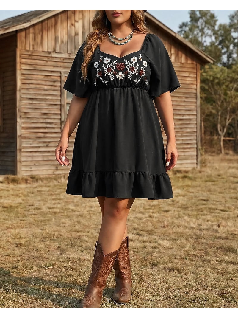 plus size western dresses Summer Nights Dress - Black this darling denim shirt dress is designed to get better with every wear. SUOSDEY Plus Size Women's Embroidered