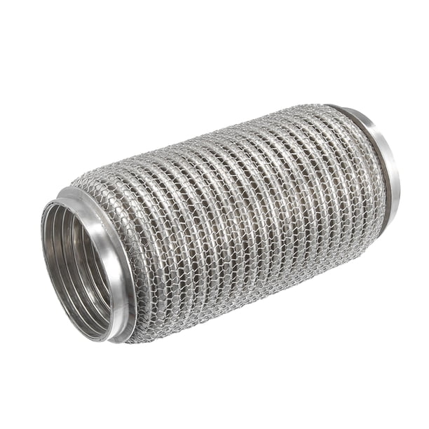 Tubo flexible de escape para automóvil, 76x203 mm 2.99 "x 7.99" Tubos de conector flexible de escape Fuelle universal para automóvil Durable Acero inoxidable Tono plateado